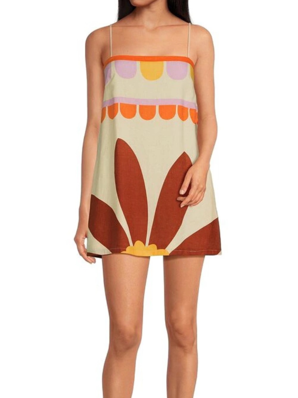 Gianni Bini Cream Mini Dress with Brown Floral and Orange Accents